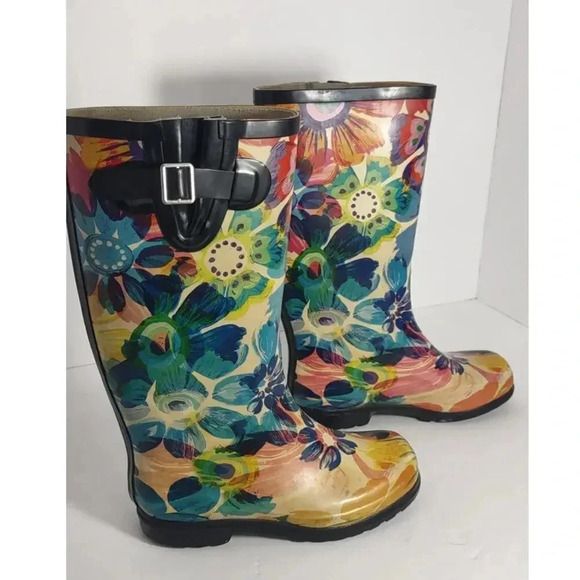 Drench Womens Rain Boots Floral Size 6 Nomad Water Color - Picture 3 of 7
